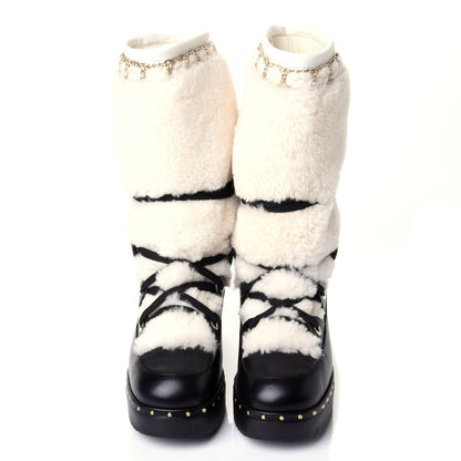 Chanel Shearling Chain Studded CC High Boot 37 Black 5 of 11