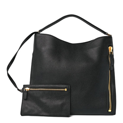 Tom Ford Pebbled Calfskin Small Alix Padlock Zip Hobo Bag Black 1 of 14