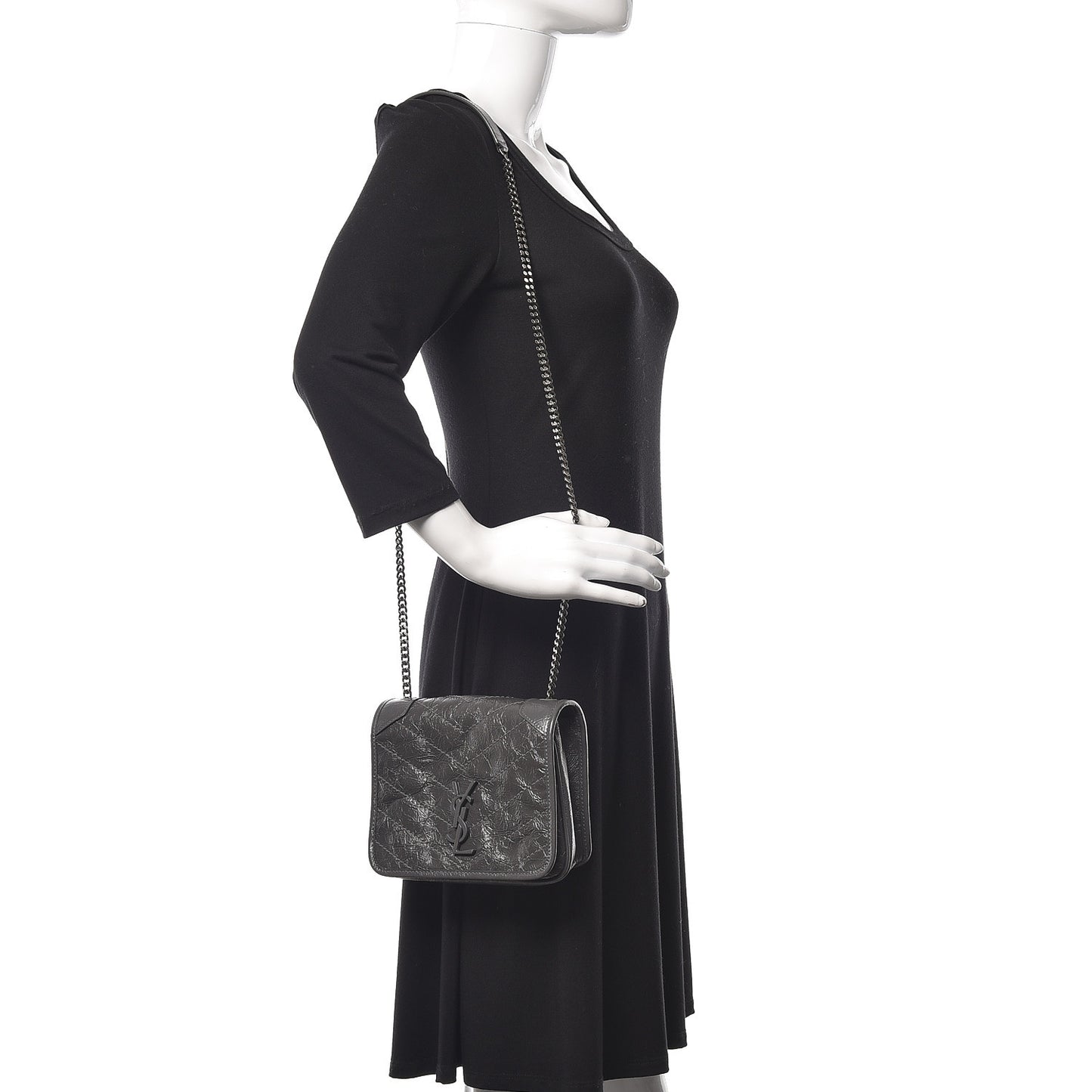 Crinkled Calfskin Matelasse Monogram Niki Chain Wallet Storm