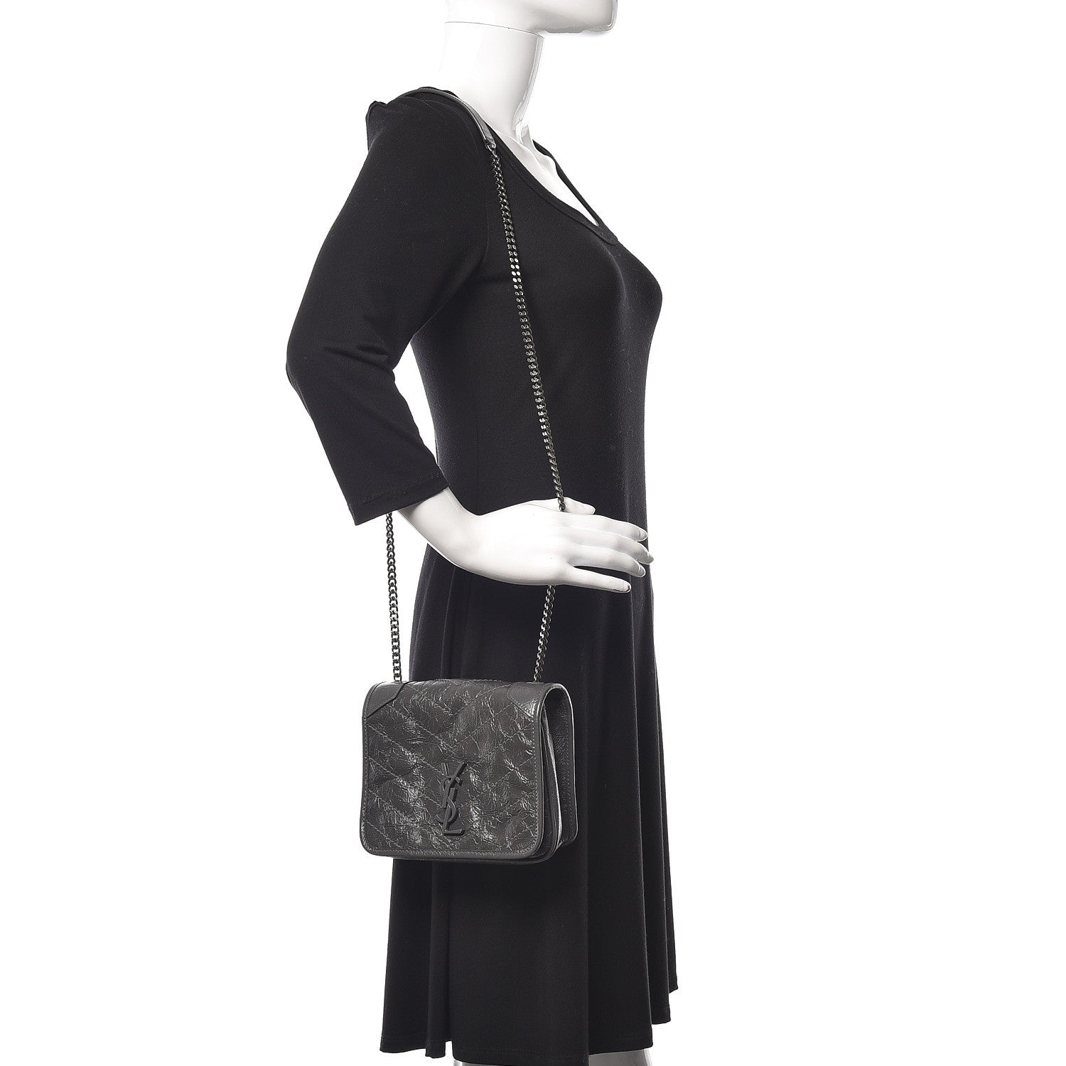 Saint Laurent Crinkled Calfskin Matelasse Monogram Niki Chain Wallet Storm 2 of 9