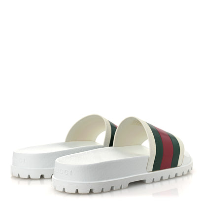 Gucci Rubber Web Mens Lug Sole Slide Sandals Great 10 White Green Red 5 of 11