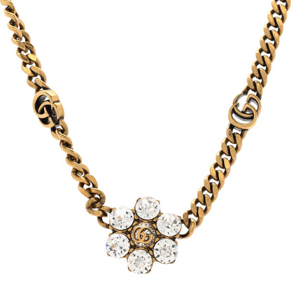 Gucci Crystal Double G Flower Chain Necklace Aged Gold 4 of 5