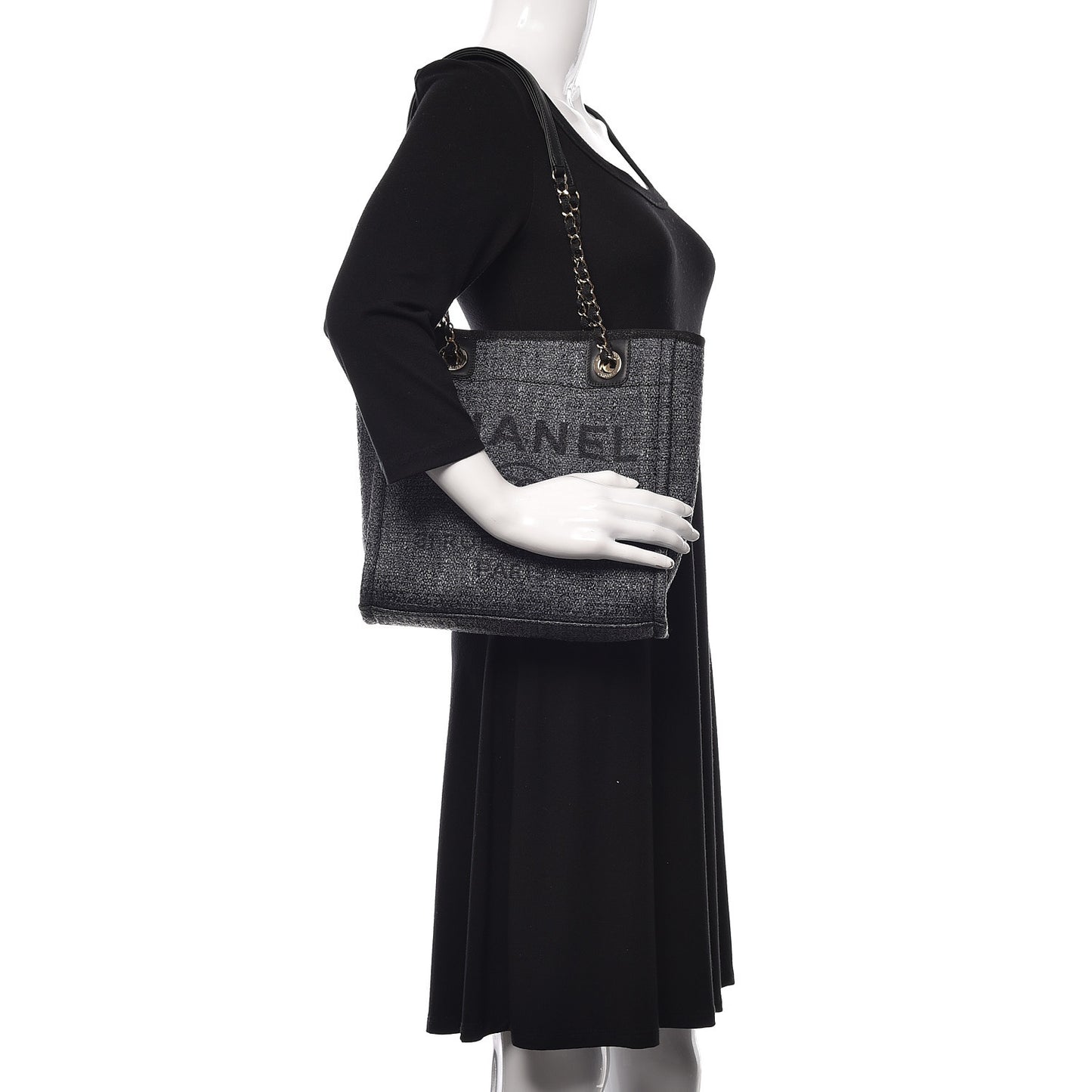 Woven Straw Raffia Mini Deauville Tote Black