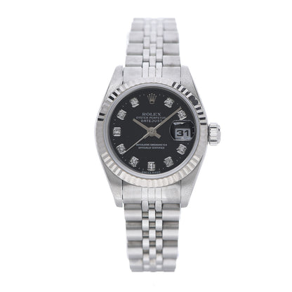 Rolex Stainless Steel 18K White Gold Diamond 26mm Oyster Perpetual Datejust Watch Black 69174 1 of 5