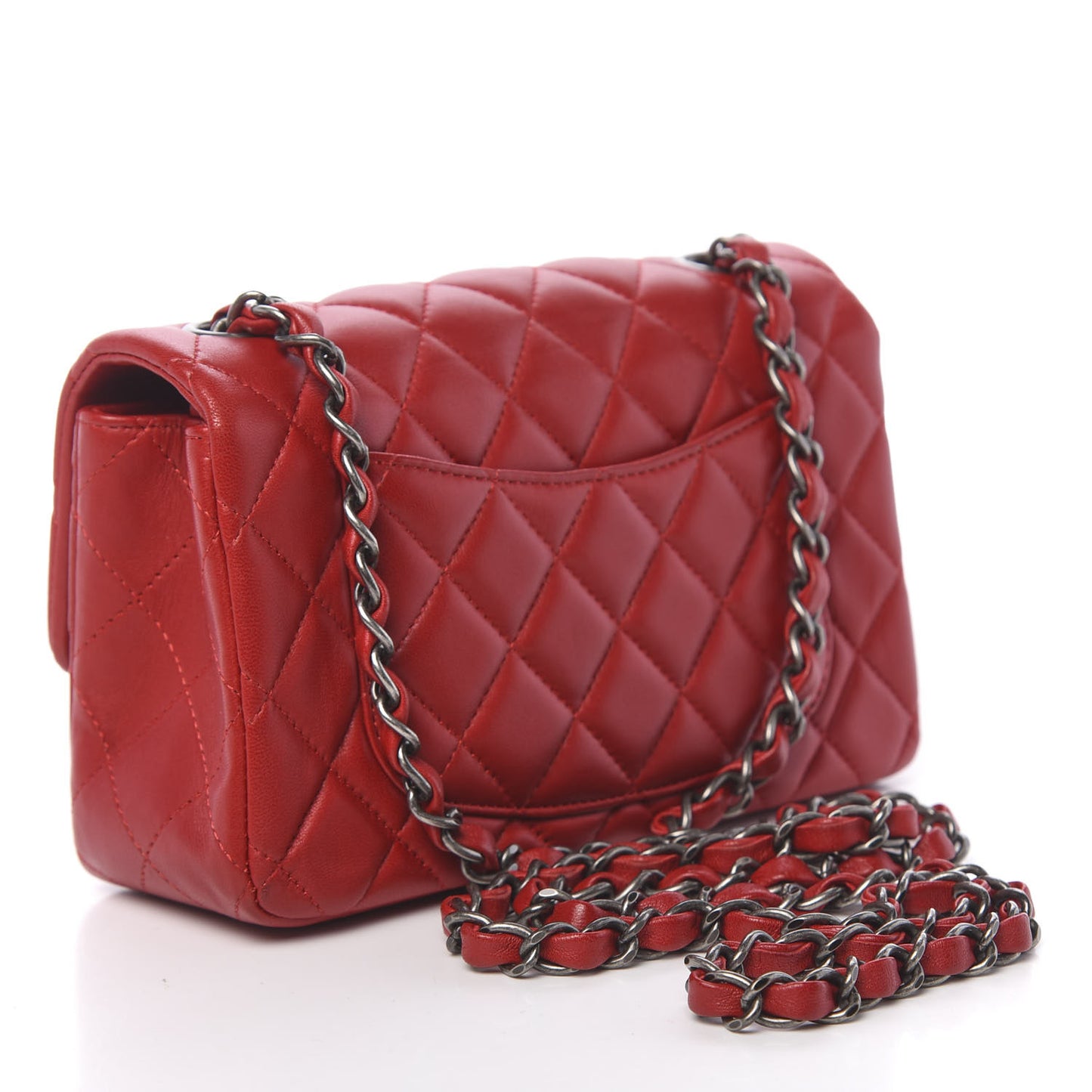 Lambskin Quilted Mini Rectangular Flap Red