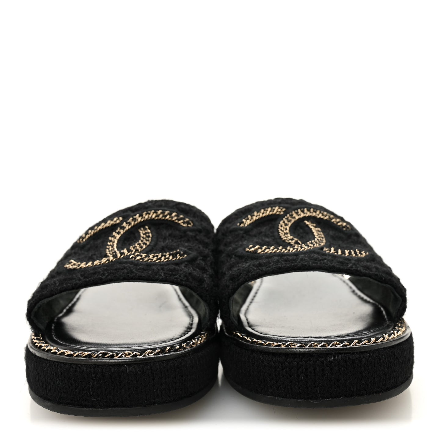 Wool Alpaca Chain CC Slide Sandals 40 Black