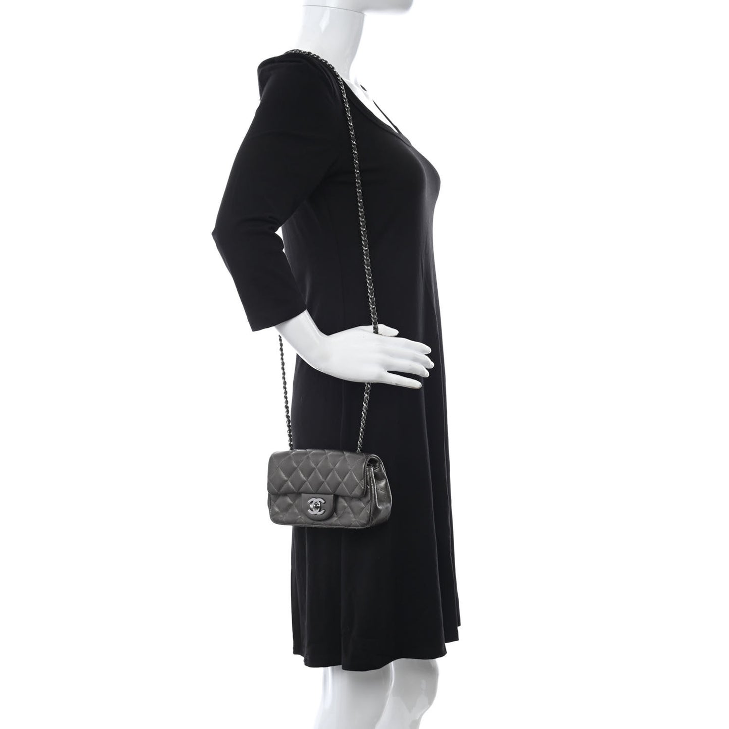 Lambskin Quilted Extra Mini Rectangular Flap Dark Charcoal