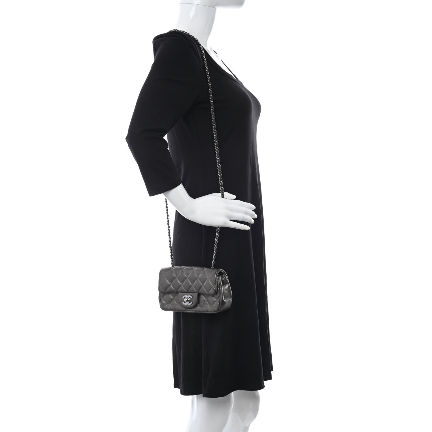 Chanel Lambskin Quilted Extra Mini Rectangular Flap Dark Charcoal 2 of 13