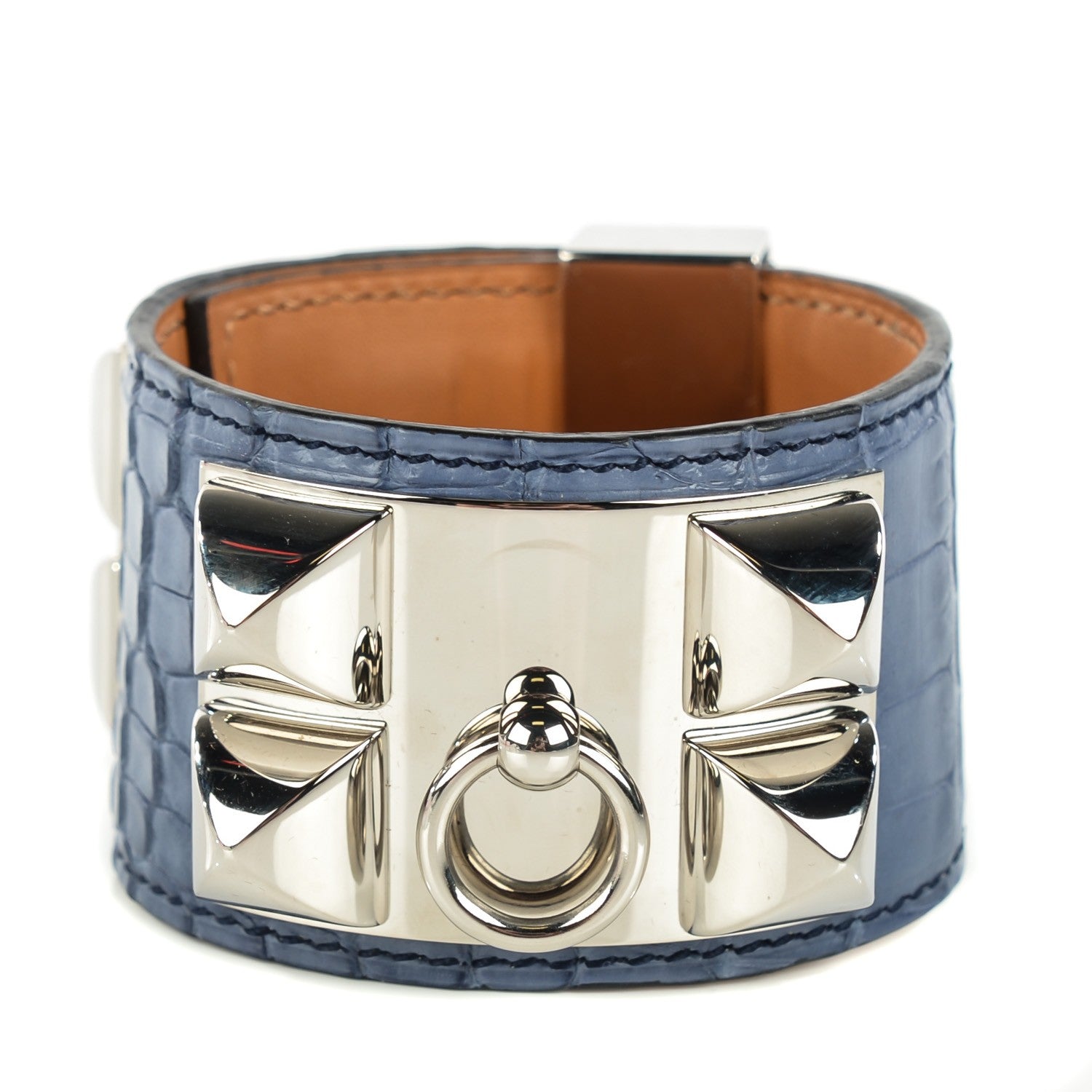 Hermes Matte Alligator Collier De Chien CDC Bracelet Brighton Bleu 1 of 7