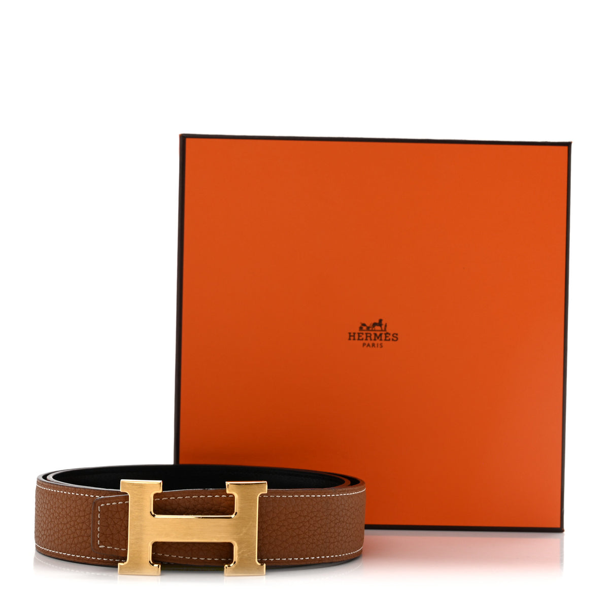 Hermes Box Togo 32mm H Belt 80 Black Gold 8 of 8