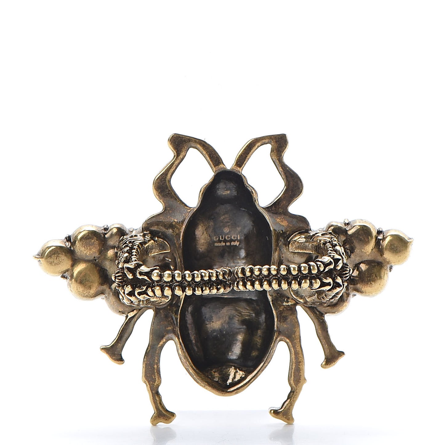 Metal Crystal Pearl Bee Ring 6.25 Aged Gold