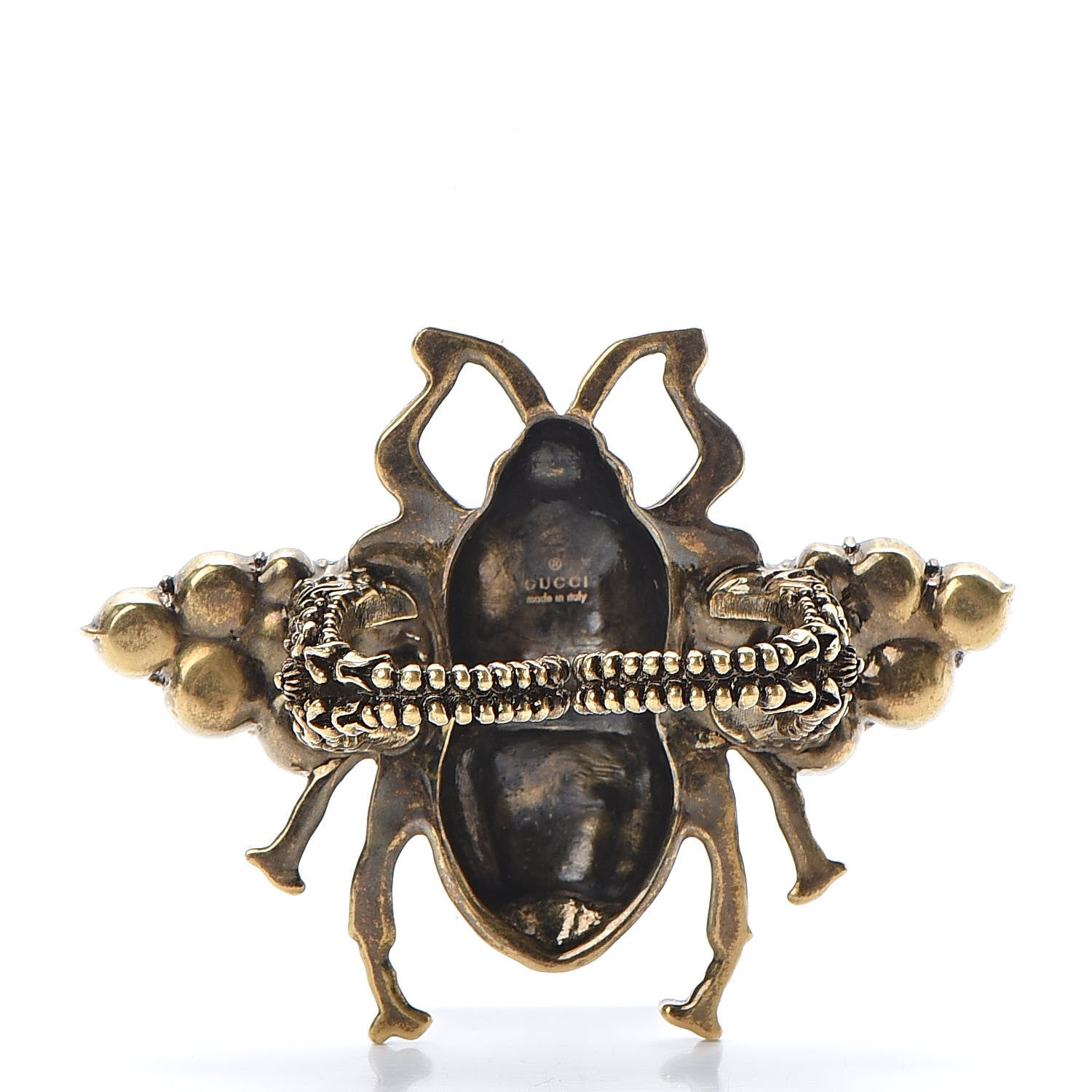 Gucci Metal Crystal Pearl Bee Ring 6.25 Aged Gold 3 of 5