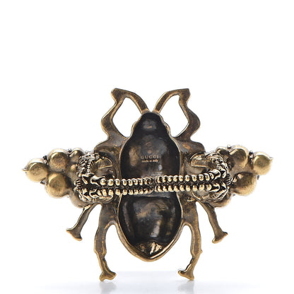 Gucci Metal Crystal Pearl Bee Ring 6.25 Aged Gold 3 of 5