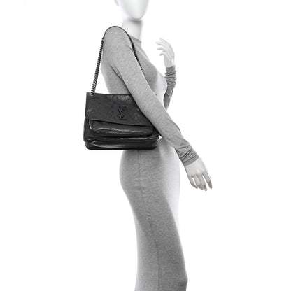 Saint Laurent Crinkled Calfskin Matelasse Monogram Medium Niki Chain Satchel Fog 3 of 11