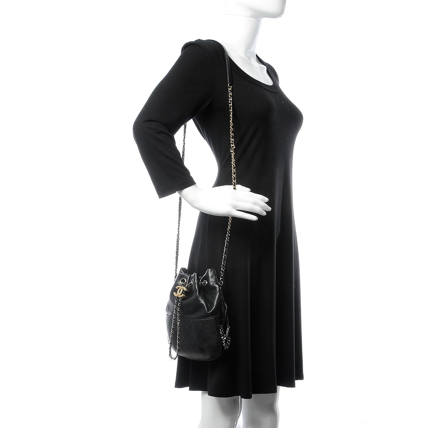 Calfskin Quilted Small Gabrielle Bucket Black