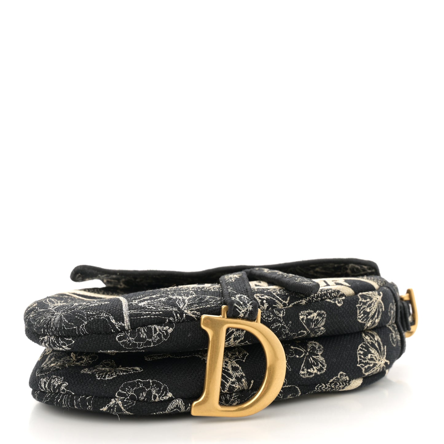 Canvas Embroidered Butterfly Print Saddle Bag Black