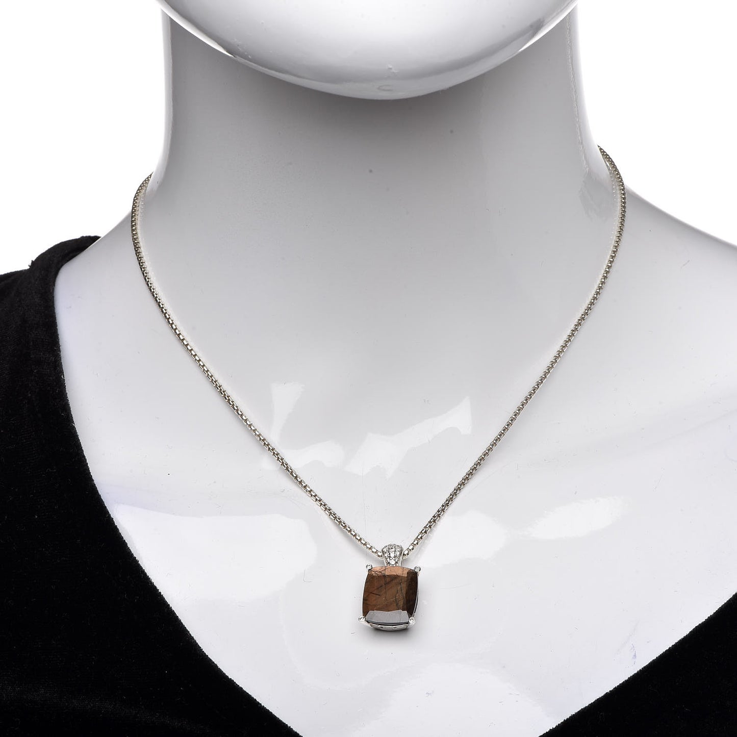 Sterling Silver Diamond Golden Sheen Sapphire Classic Chain Pendant Necklace