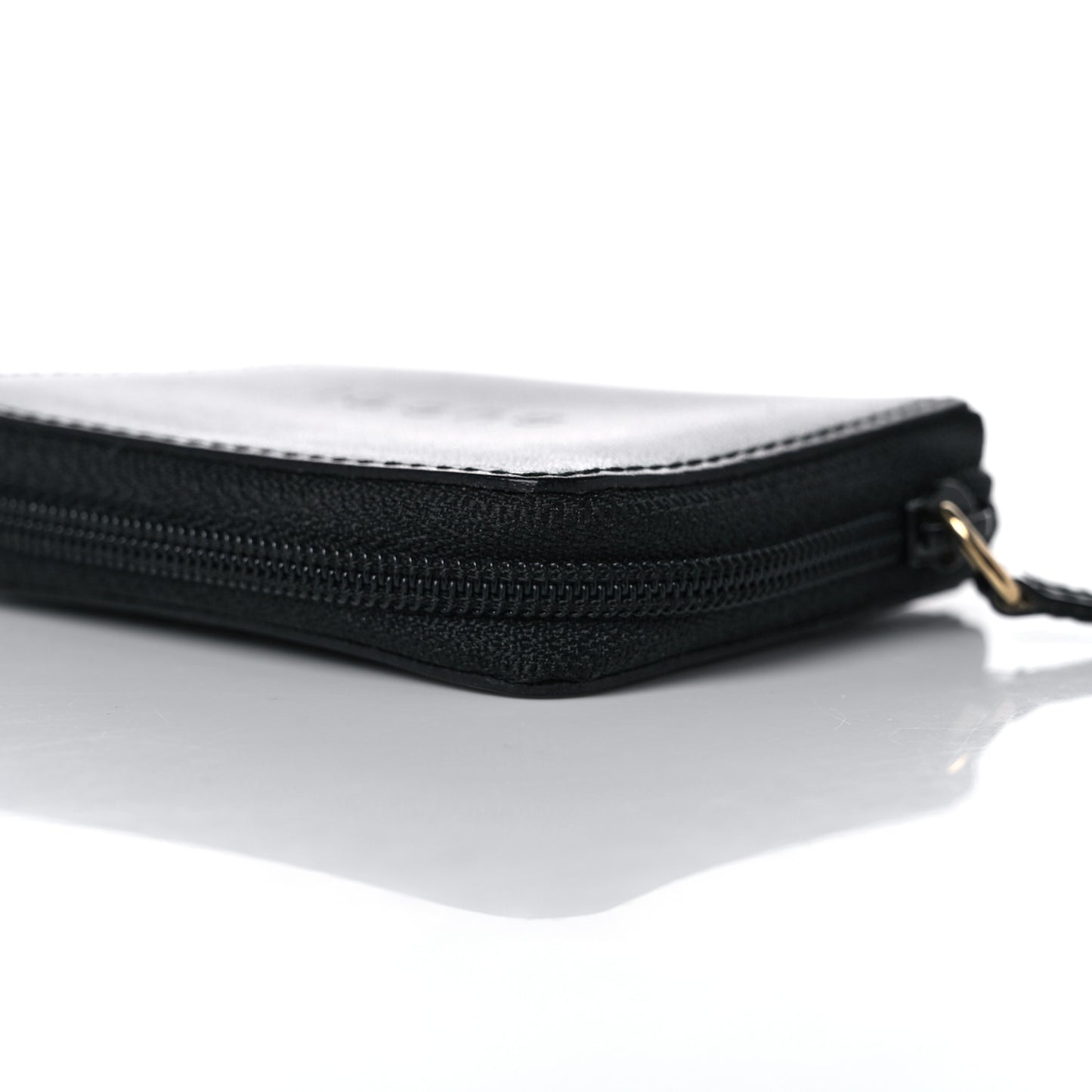 Calfskin Logo Embossed Zip Around Coin Wallet Black