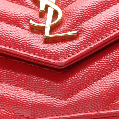 Saint Laurent Grain De Poudre Matelasse Chevron Monogram Envelope Chain Wallet New Red 13 of 15