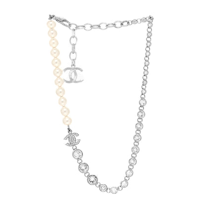 Chanel Pearl Crystal CC Choker Necklace Silver 3 of 5