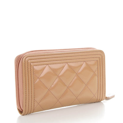 Chanel Iridescent Glazed Calfskin Quilted Small Boy Zip Around Wallet Dark Beige 3 of 8