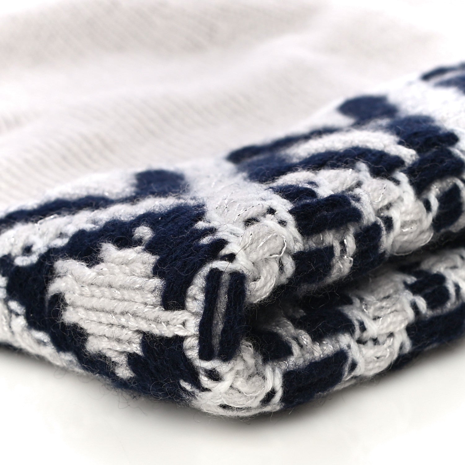 Chanel Cashmere Blend CC Beanie Hat White Navy Blue 7 of 9