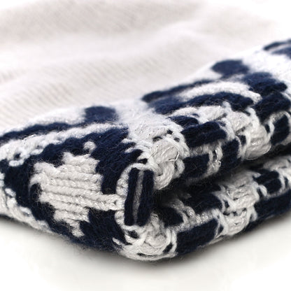 Chanel Cashmere Blend CC Beanie Hat White Navy Blue 7 of 9