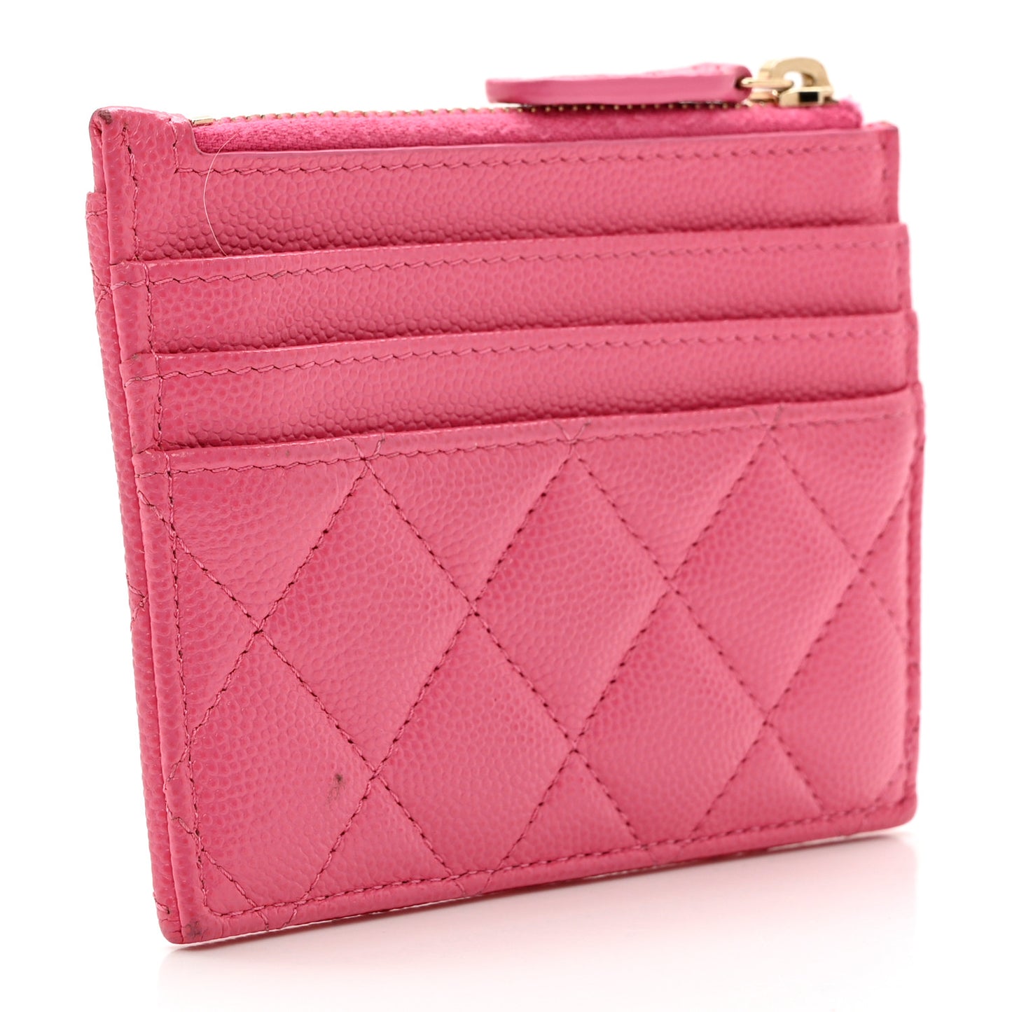 Caviar Quilted CC Zip Card Holder Pink