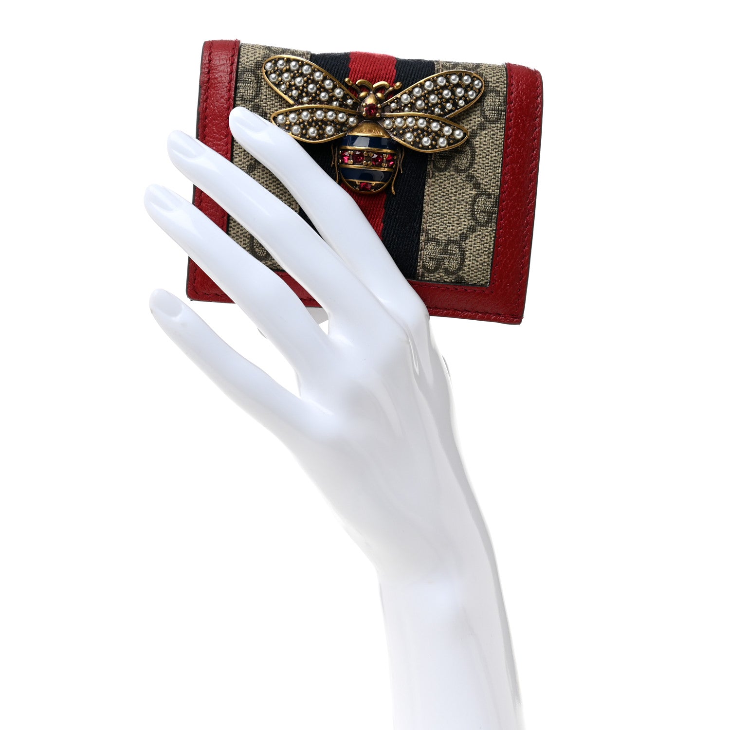 Gucci GG Supreme Monogram Web Queen Margaret Card Case Wallet Red 2 of 9