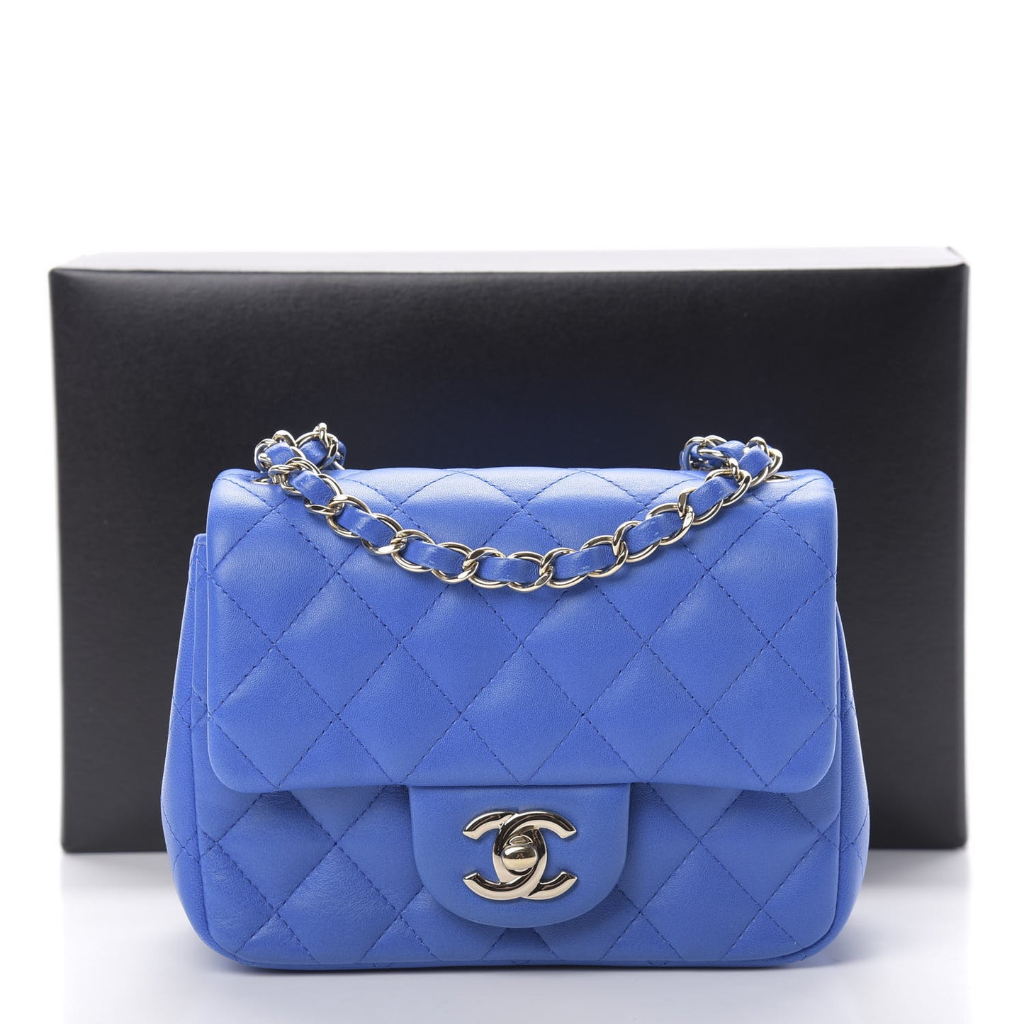 Lambskin Quilted Mini Square Flap Blue