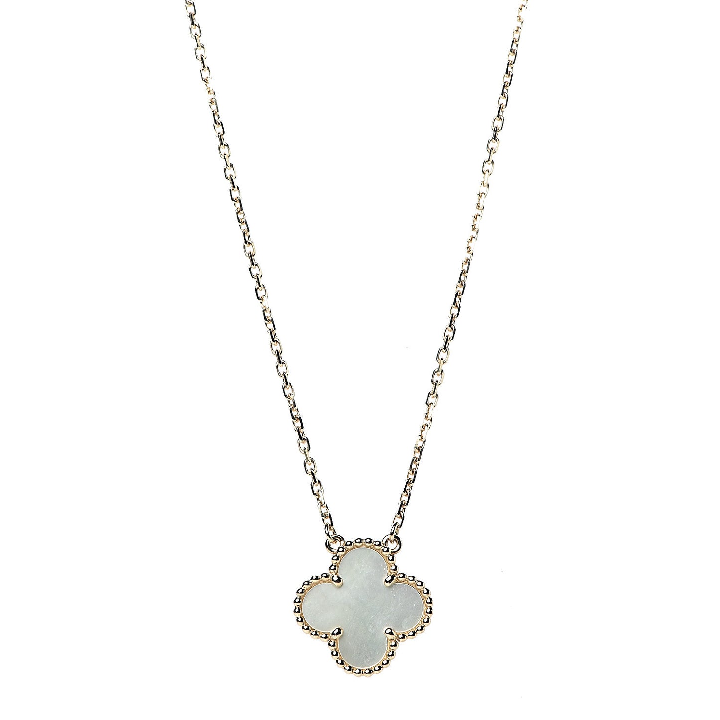 18K Yellow Gold Mother of Pearl Vintage Alhambra Pendant Necklace