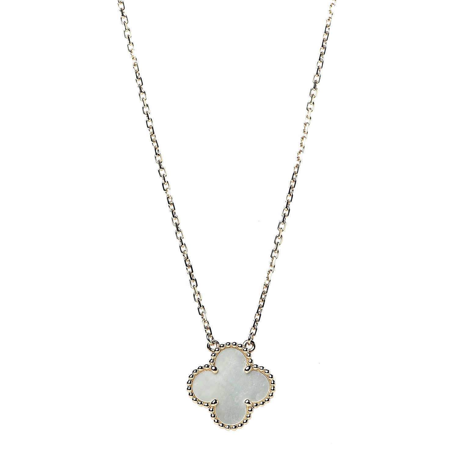 Van Cleef & Arpels 18K Yellow Gold Mother of Pearl Vintage Alhambra Pendant Necklace 7 of 8