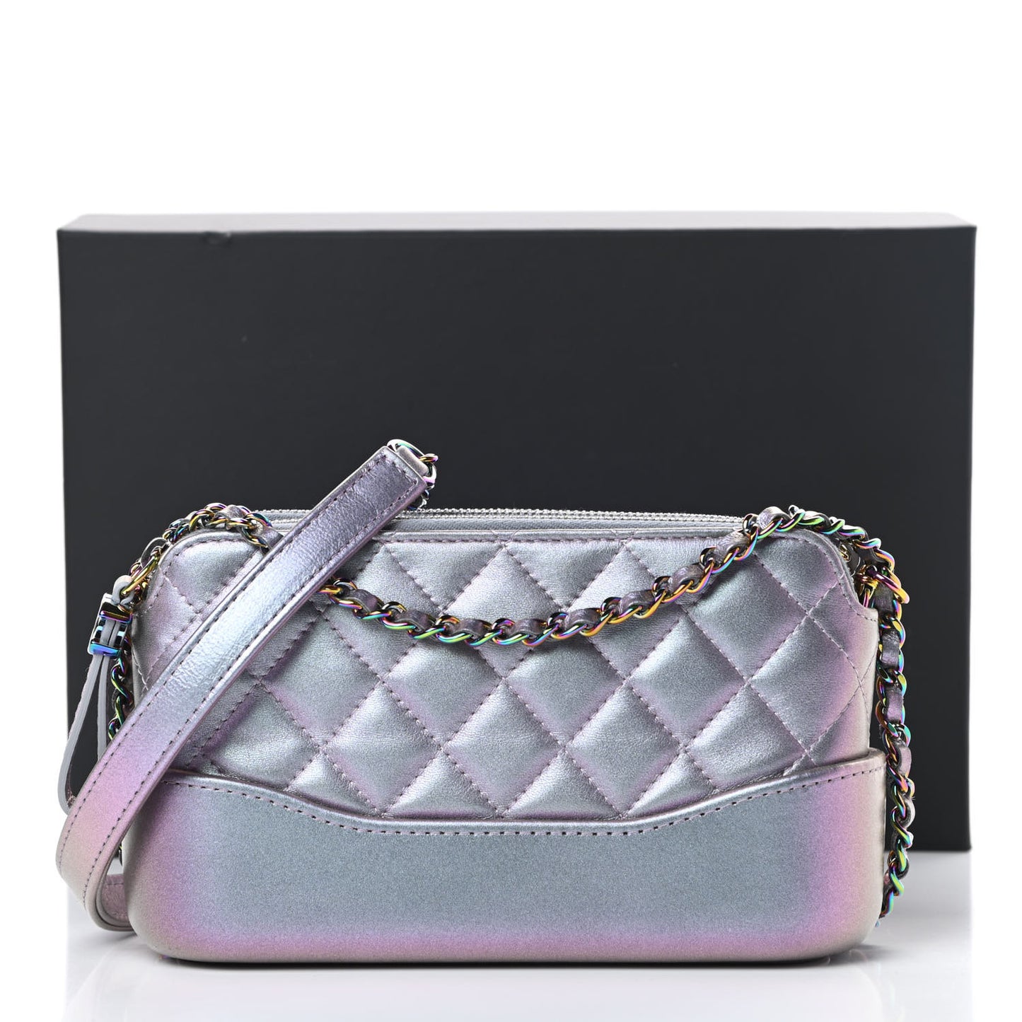 Iridescent Lambskin Calfskin Quilted Small Gabrielle Clutch With Chain Light Purple