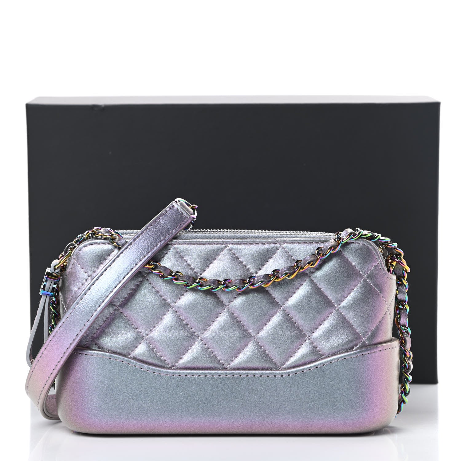 Chanel Iridescent Lambskin Calfskin Quilted Small Gabrielle Clutch With Chain Light Purple 15 of 16
