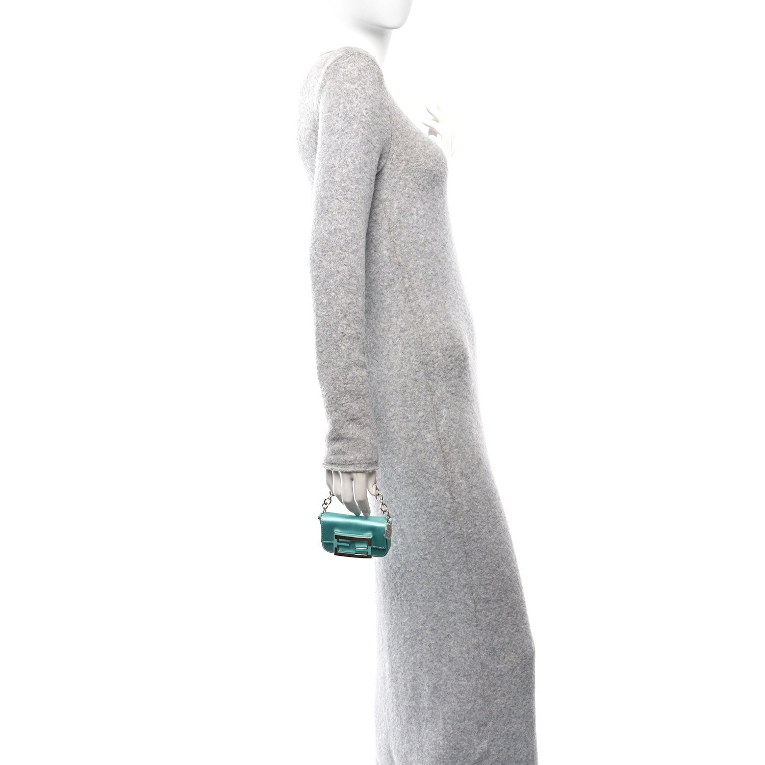 Fendi X TIFFANY Satin Silk Sterling Silver Nano Maxi Buckle Baguette Tiffany Blue 2 of 17