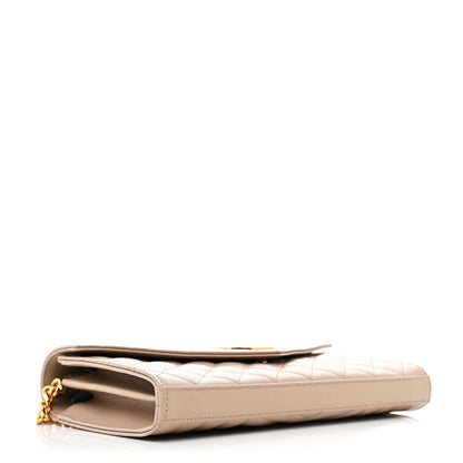 Saint Laurent Grain De Poudre Mixed Matelasse Triquilt Monogram Chain Wallet Dark Beige 4 of 11