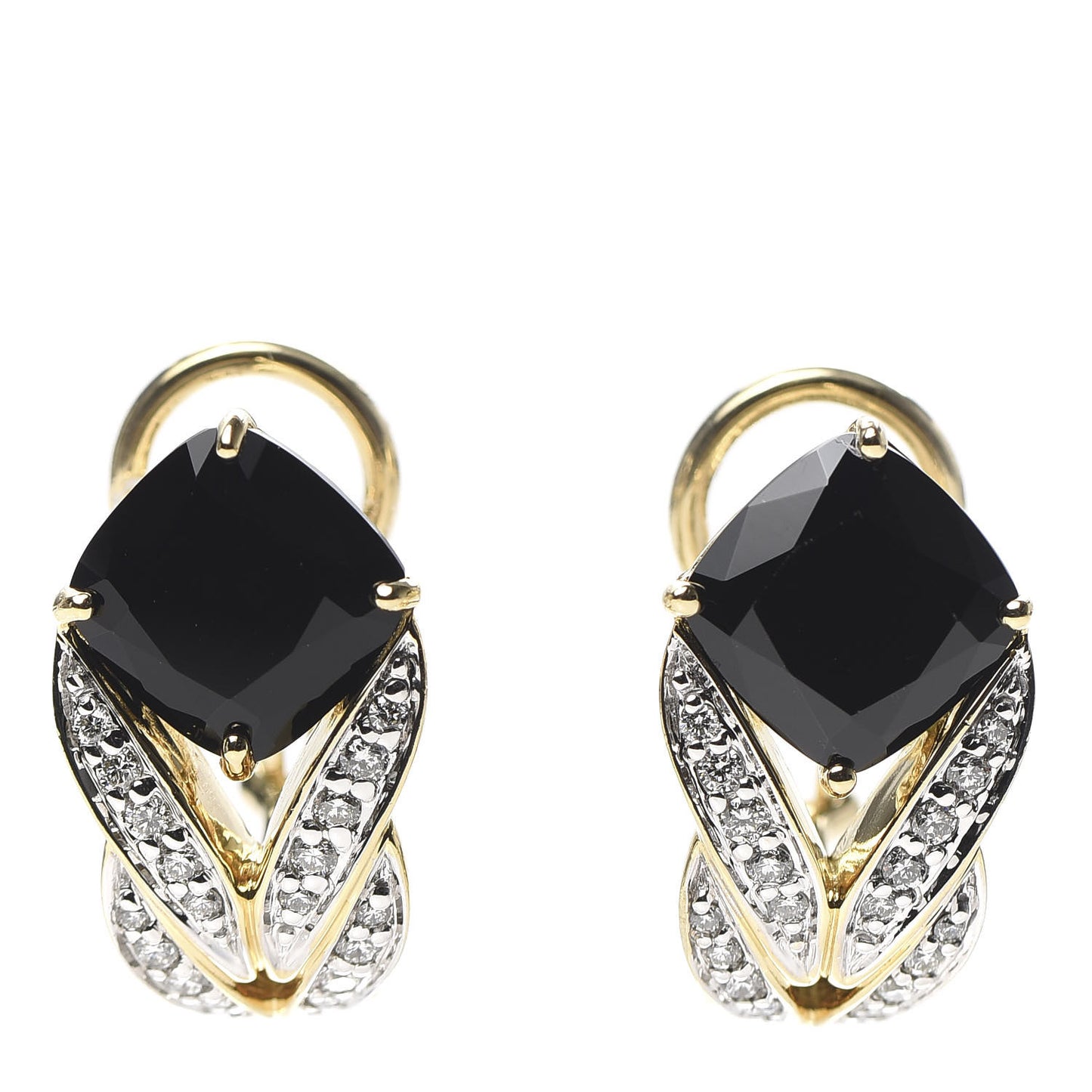 18K Yellow Gold Diamond Black Onyx Modern Chain Magic Cut Buddha Belly Earrings
