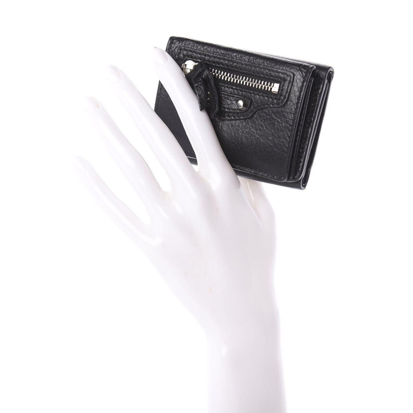 Agneau Classic Silver Hardware Mini Wallet Black