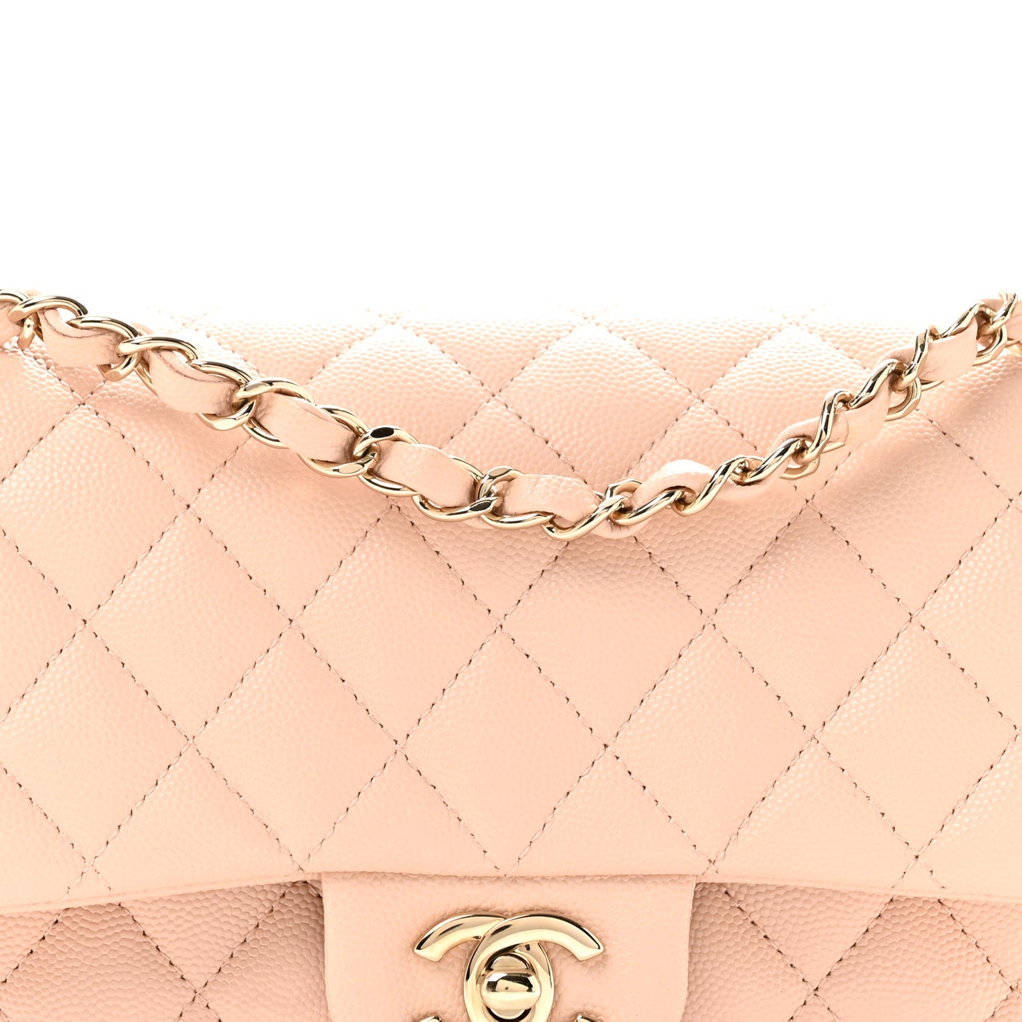 Caviar Quilted Medium Double Flap Light Beige