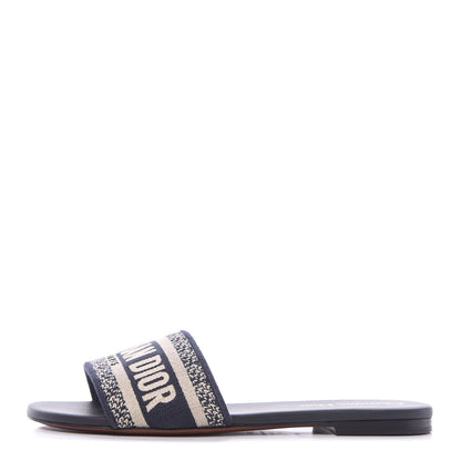Christian Dior Canvas Embroidered Dway Mules Slide Sandals 37 Deep Blue 1 of 10