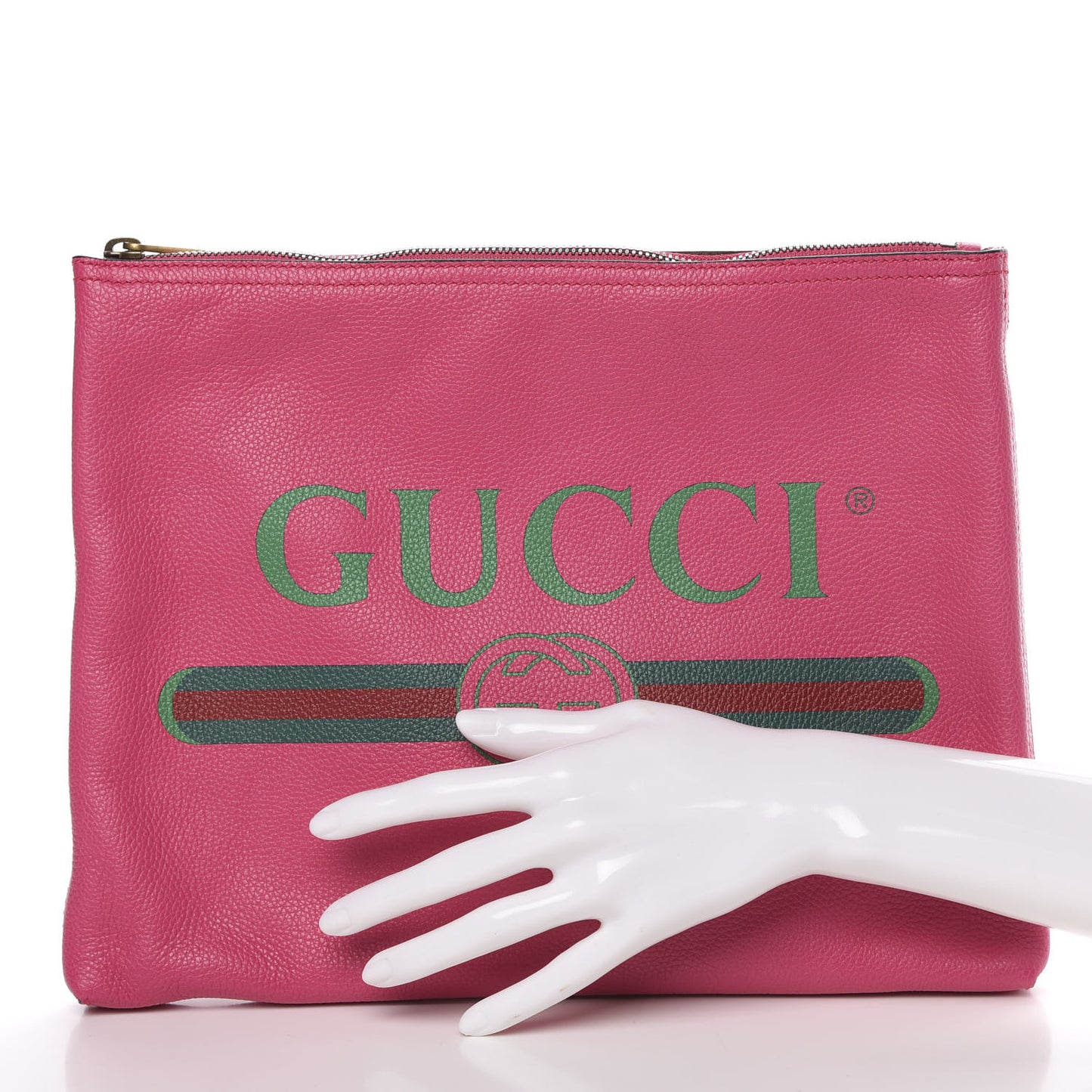 Pebbled Calfskin Medium Logo Portfolio Clutch Box Pink Green