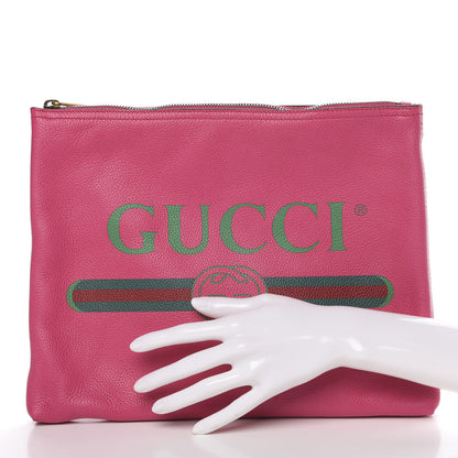 Gucci Pebbled Calfskin Medium Logo Portfolio Clutch Box Pink Green 2 of 7