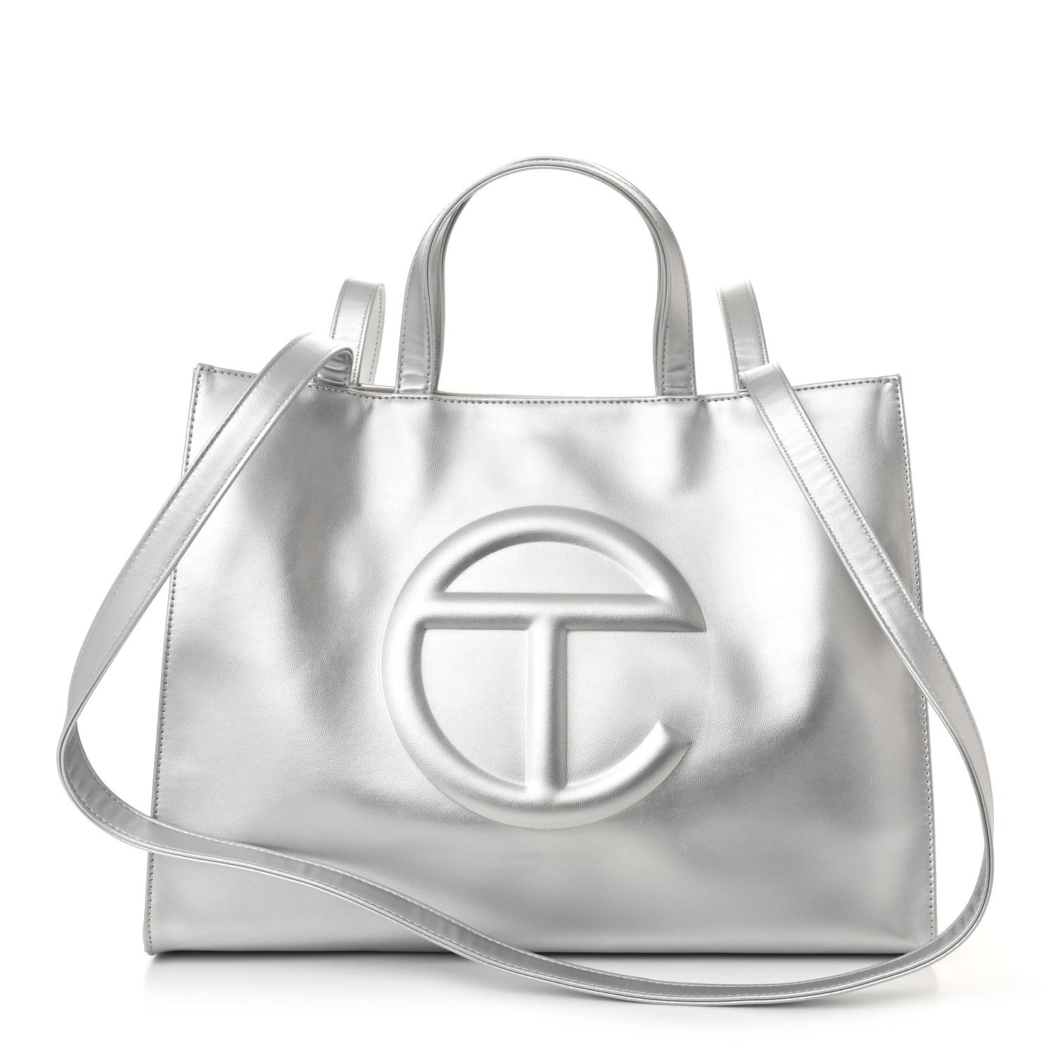 Telfar Metallic Vegan Leather Medium Shopping Bag Silver 1 of 12