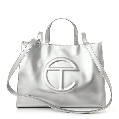 Telfar Metallic Vegan Leather Medium Shopping Bag Silver 1 of 12