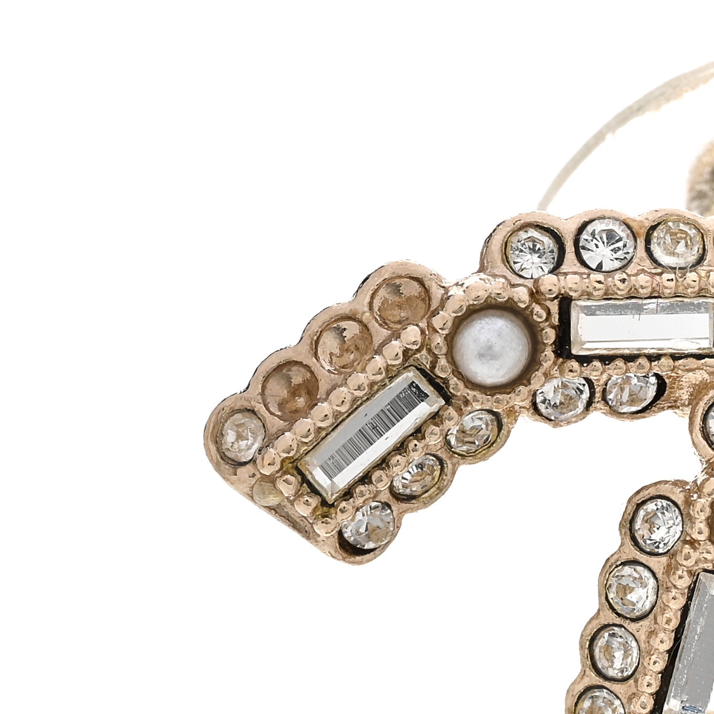 Crystal Baguette Pearl CC Earrings Gold Pearly White