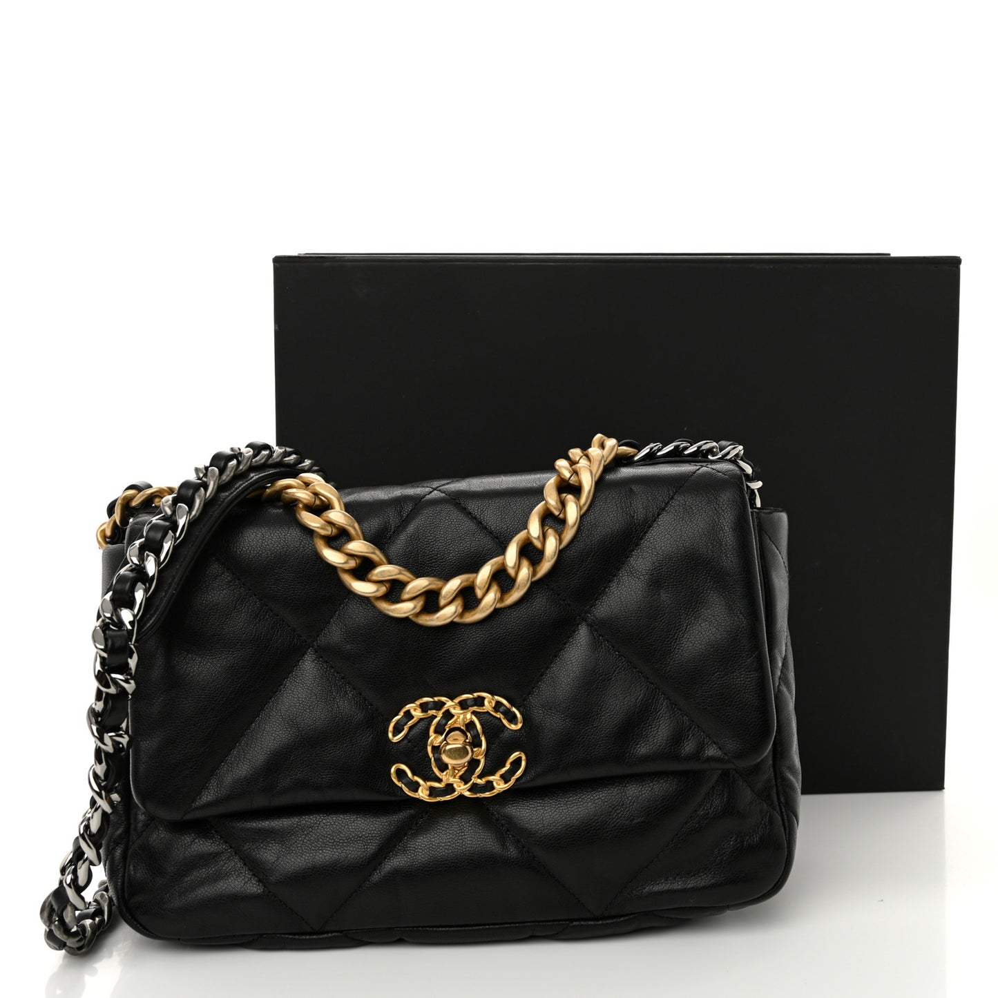 Shiny Goatskin Quilted Medium Chanel 19 Flap Black