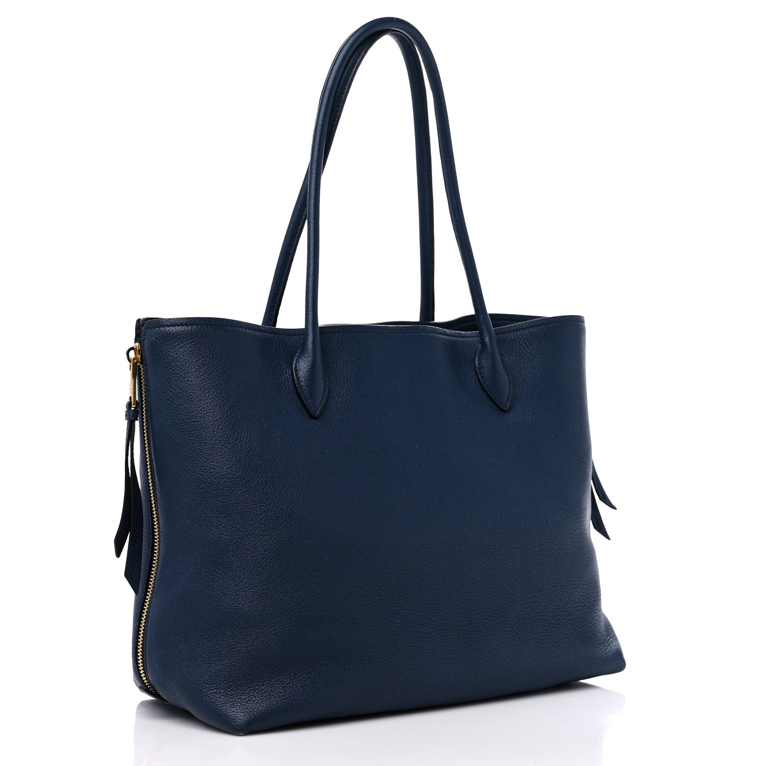 Prada Vitello Daino Zip Shopping Tote Navy Blue 3 of 11