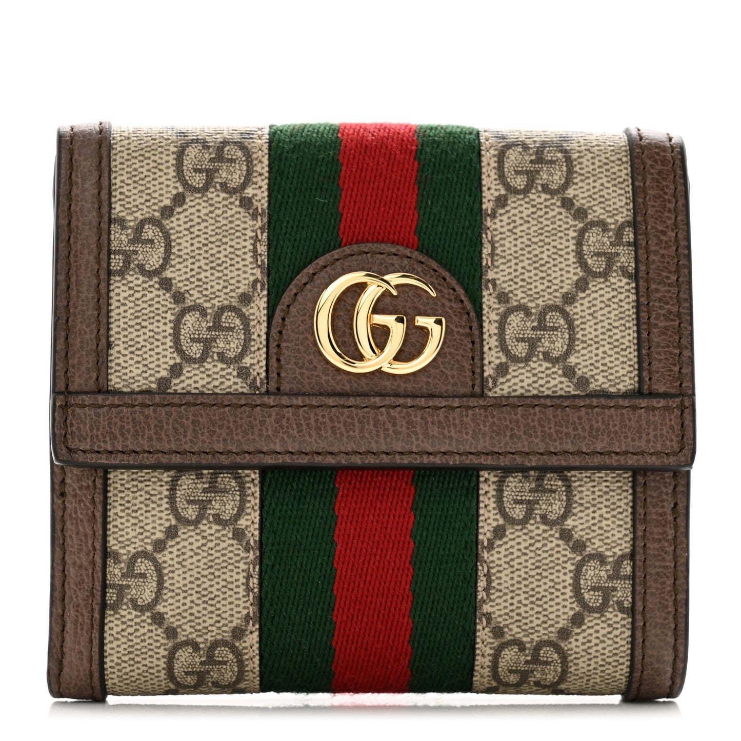 GG Supreme Monogram Web Ophidia French Flap Wallet Beige New Acero