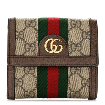 Gucci GG Supreme Monogram Web Ophidia French Flap Wallet Beige New Acero 1 of 10