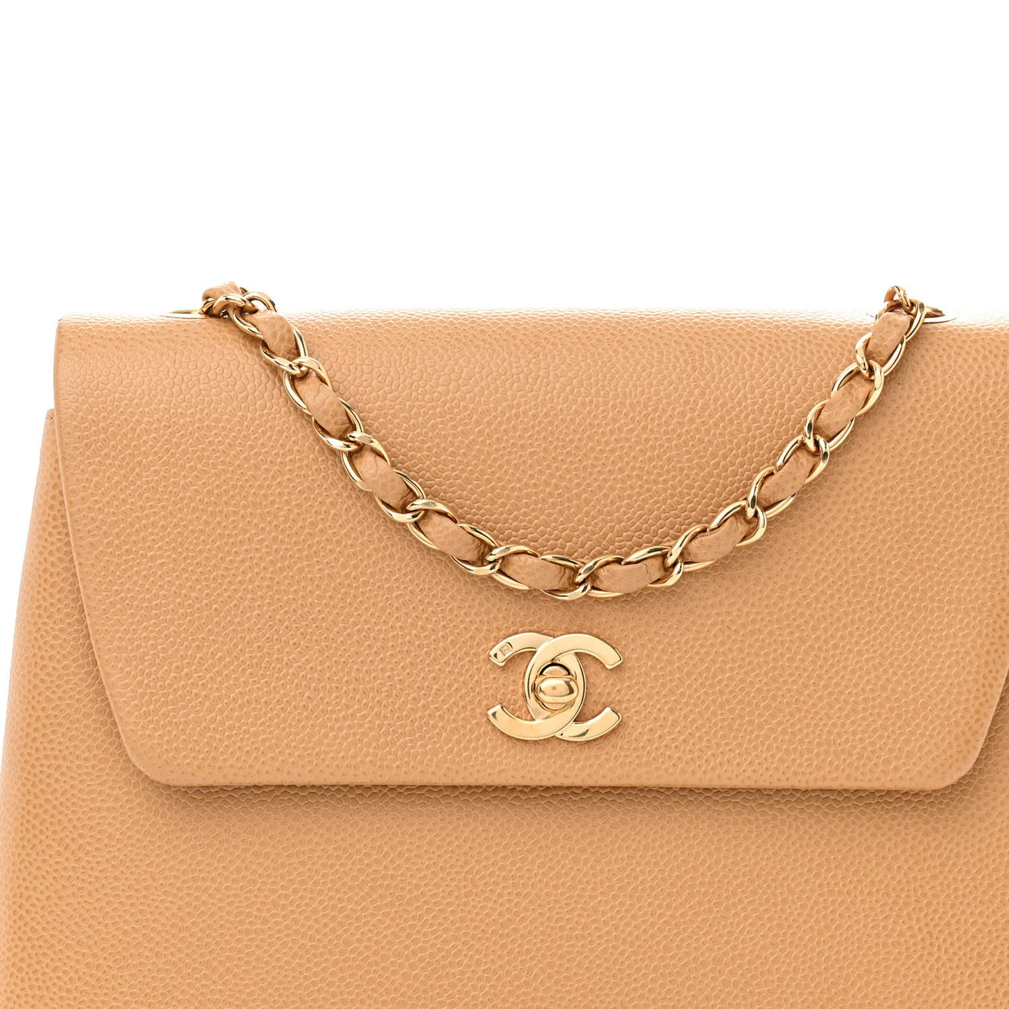 Caviar Flap Shoulder Bag Beige